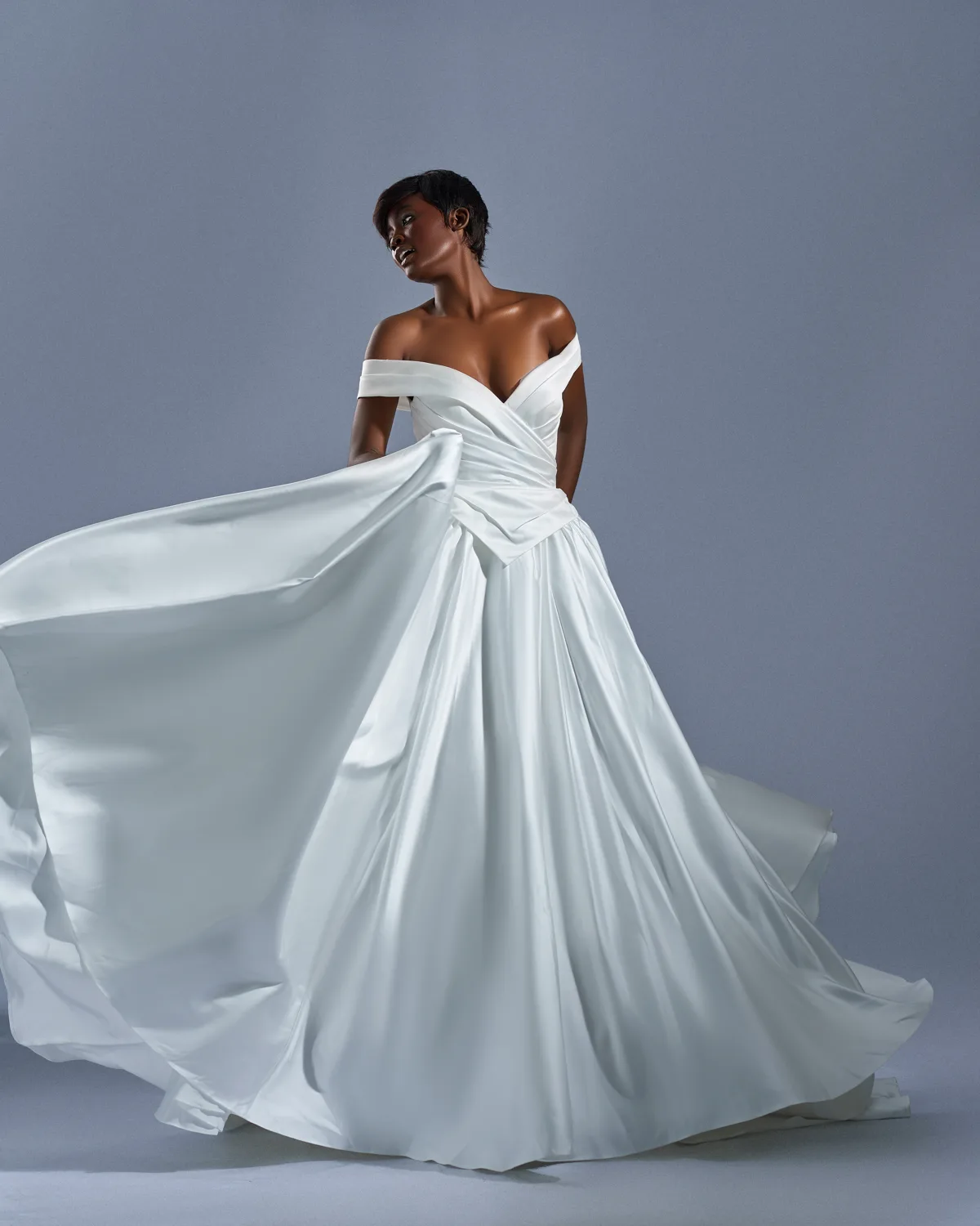 Zateemee bride in a flowing sculpted gown