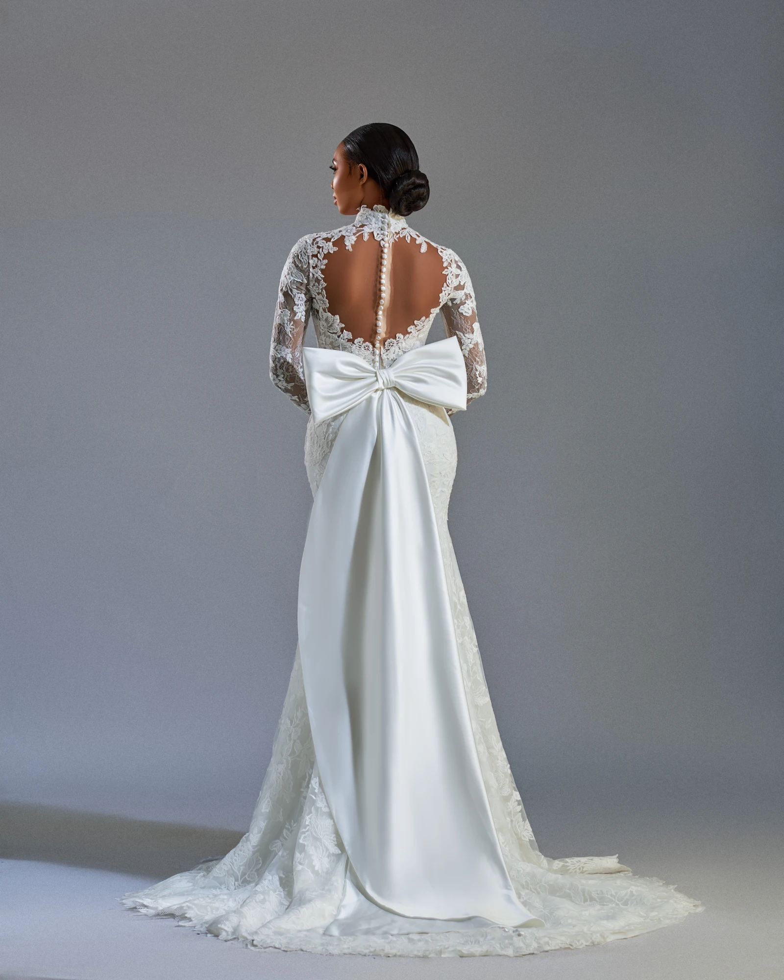 Janice — lace, covered buttons and statement bow