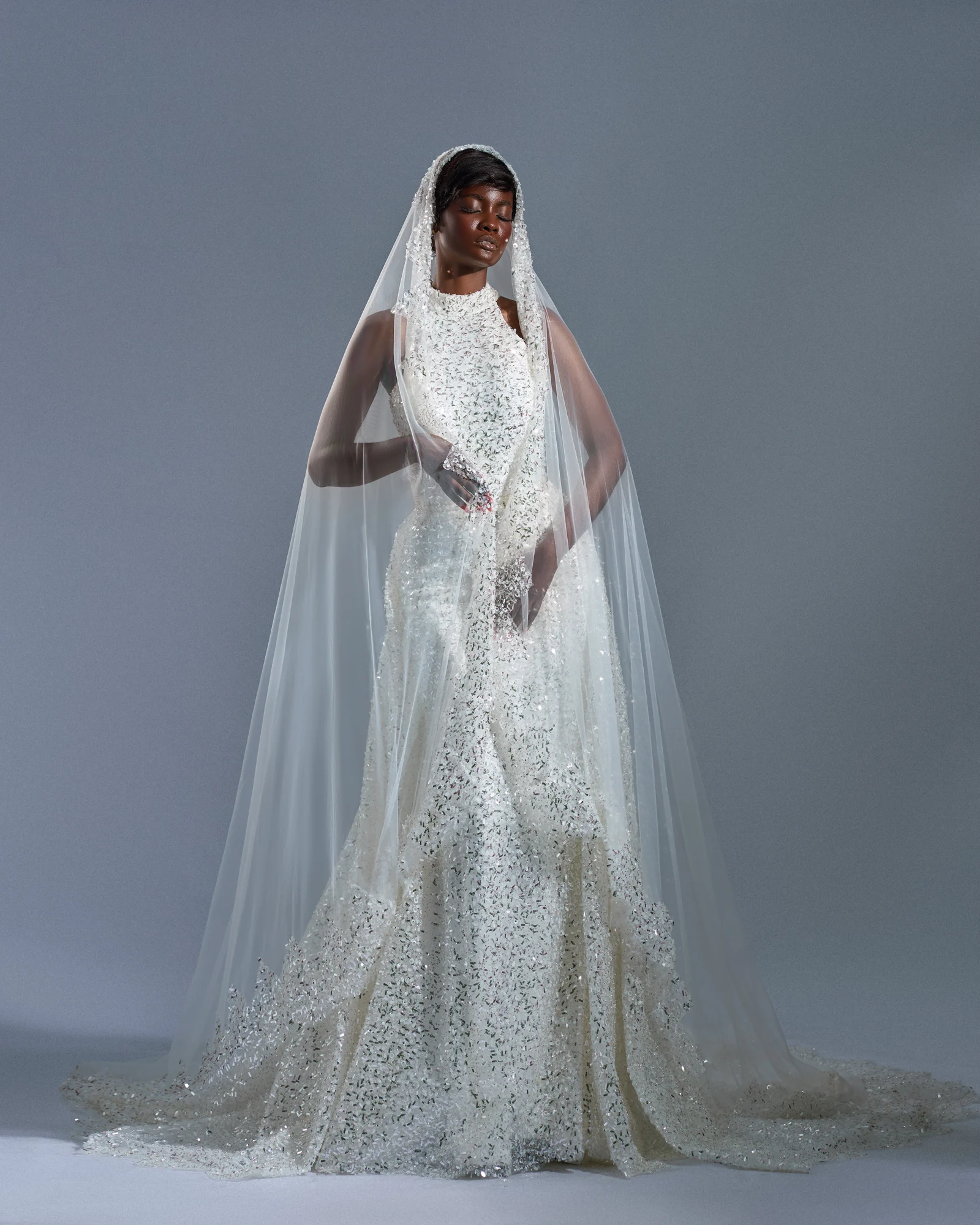 Janice lace gown with cathedral-length veil